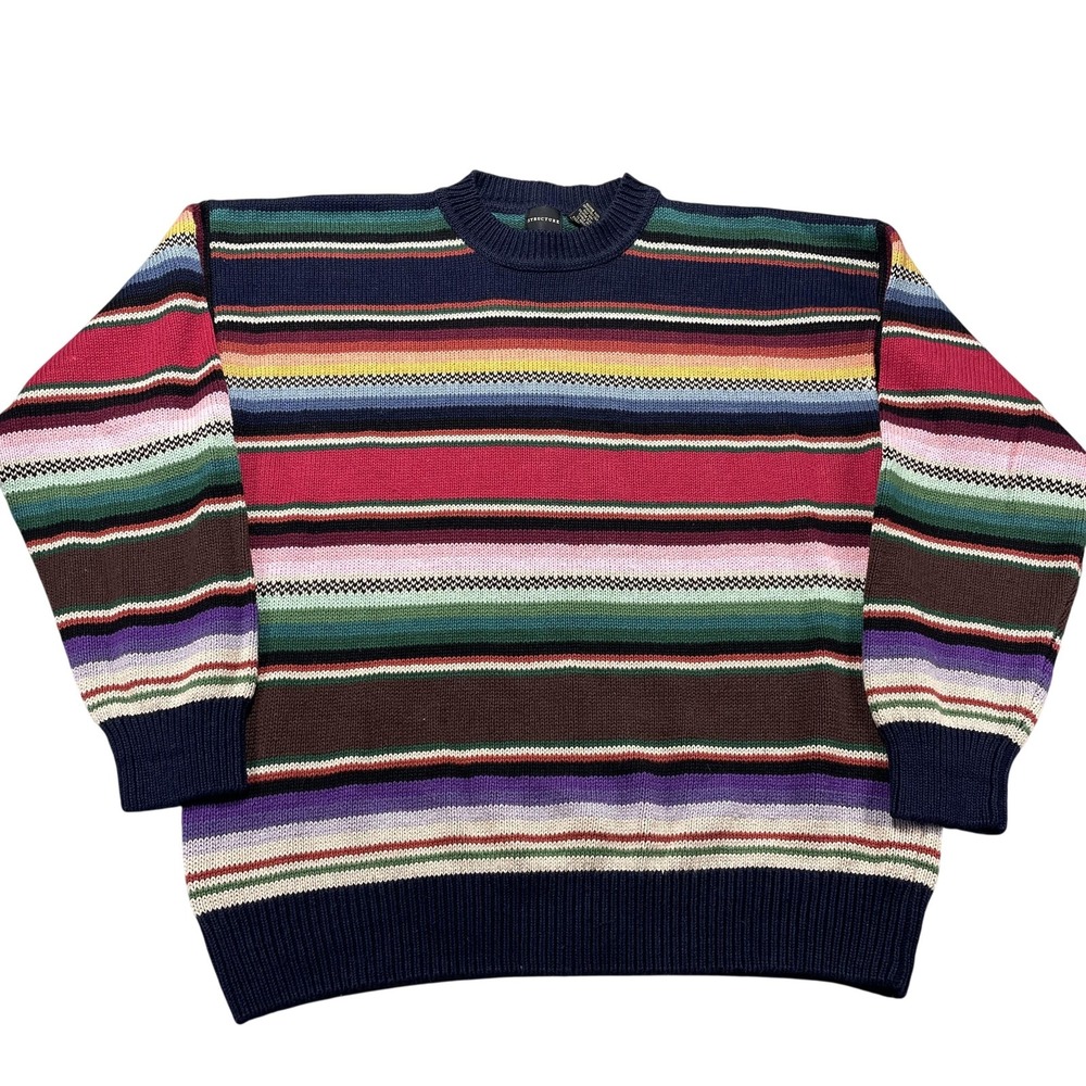 Vintage Structure Sweater Mens Large Multicolor Stripe Knit Crewneck Pullover